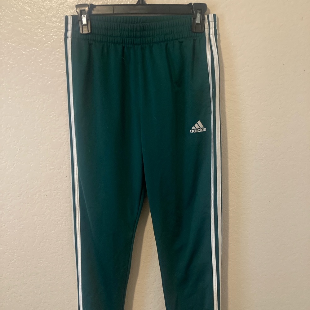 Adidas Kids Green Joggers with White Accents